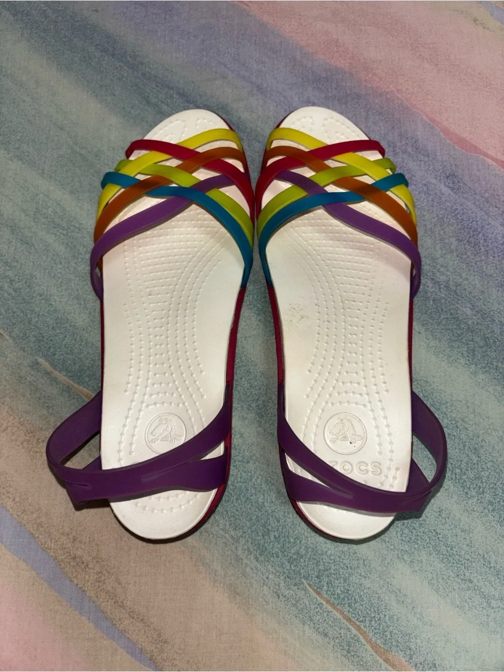 Crocs size 9 Multicolor Isabella Huarache Womens Mini Wedge Strappy Sandals shoe - Picture 7 of 9